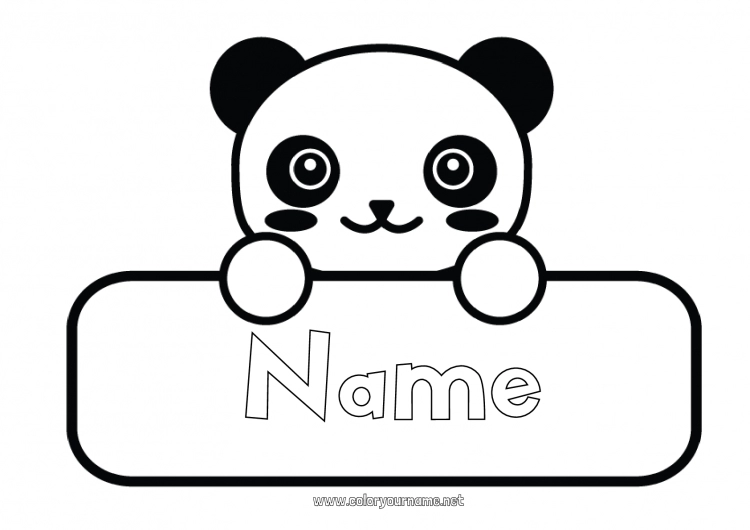 Coloring page to print Kawaii Panda Other animals of the world Labels