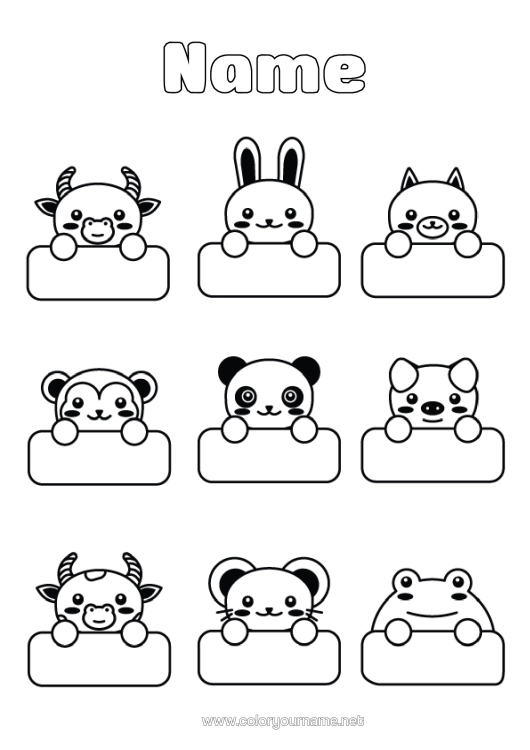 Colouring page to print Cute Animal Label