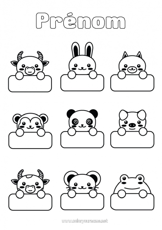 Coloriage à imprimer Kawaii Animal étiquette