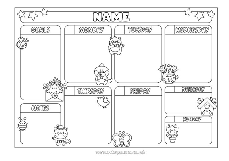 Colouring page to print Flowers Cute Spring Butterfly Children's Activities Tulip Insects Calendars And Planners.