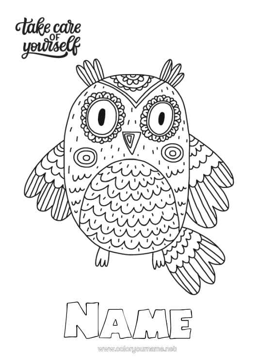 Colouring page to print Calm And Zen Ill Mandala Owl, Tawny Owl Animal Birds And Flying Mammals