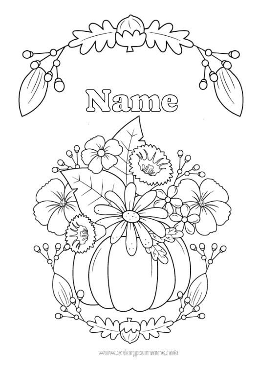 Colouring page to print Pumpkin Flowers Autumn Gland