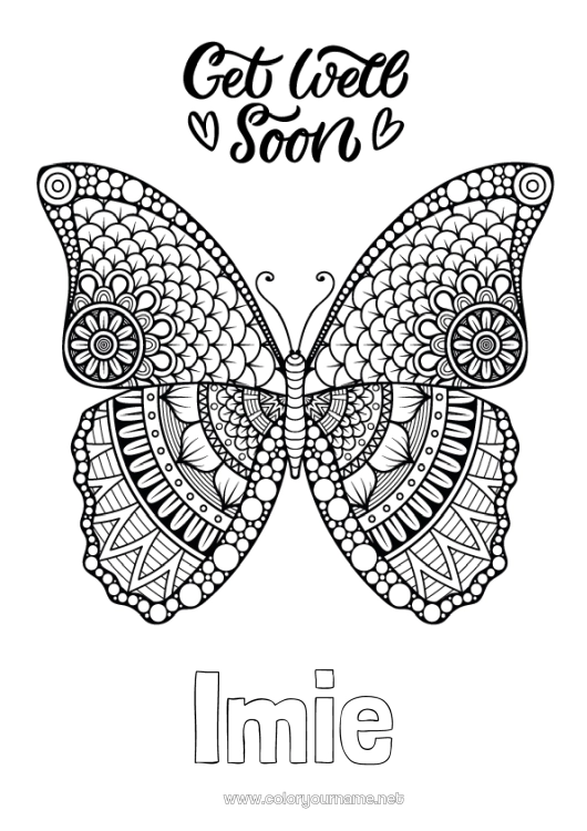 Kolorowanka do wydruku Spokojny i zen Chory Mandala Motyl Zwierzę Owady