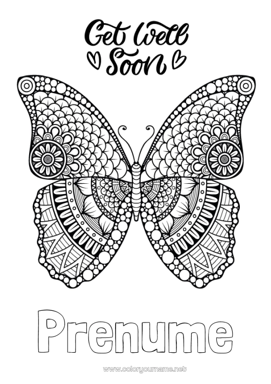 Pagină de colorat de imprimat Liniștit și zen Bolnav Mandala Fluture Animal Insecte