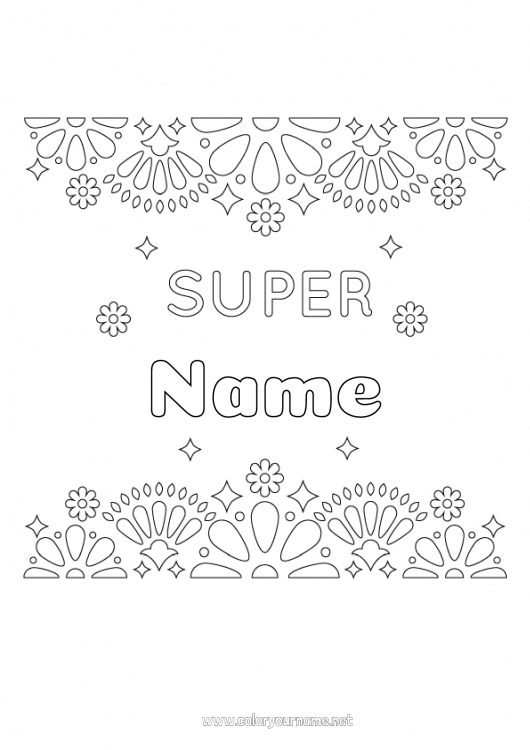 Coloring page to print Friend Nanny Mexican embroidery