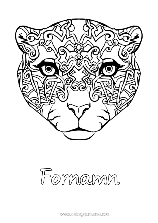 Färgläggningssida att skriva ut Djur Zentangle Afrikas vilda djur Panter