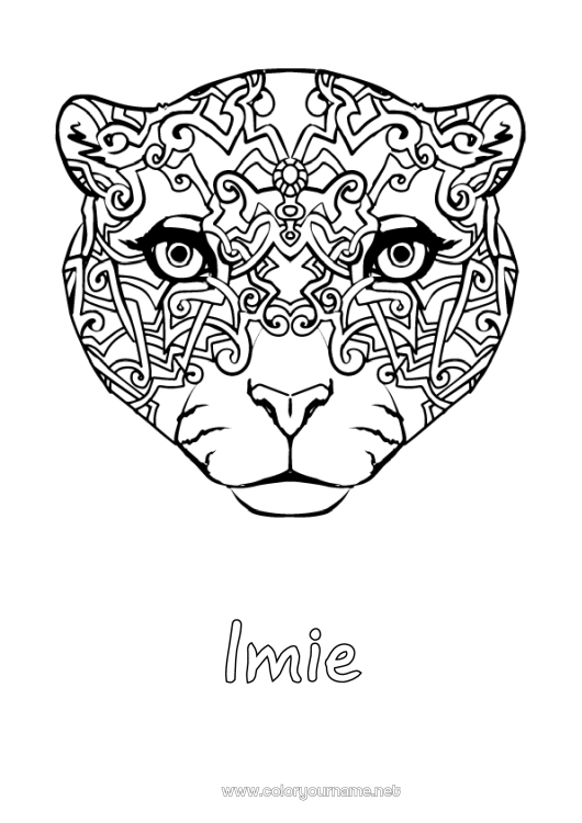 Kolorowanka do wydruku Zwierzę Zentangle Dzikie zwierzęta Afryki Pantera