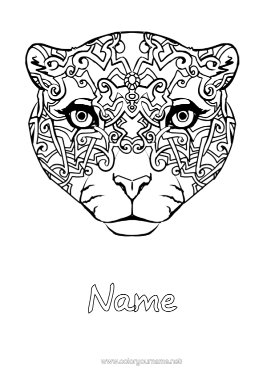 Colouring page to print Animal Zentangle Wild Animals Of Africa Panther