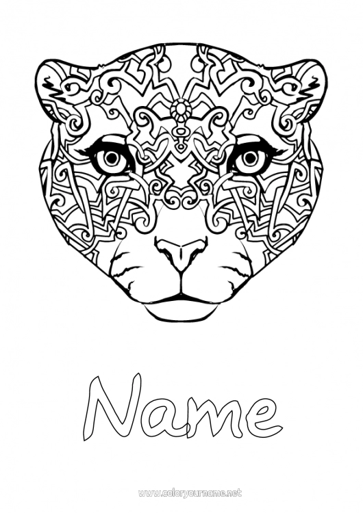 Coloring page to print Zentangle Wild animals of Africa Panther