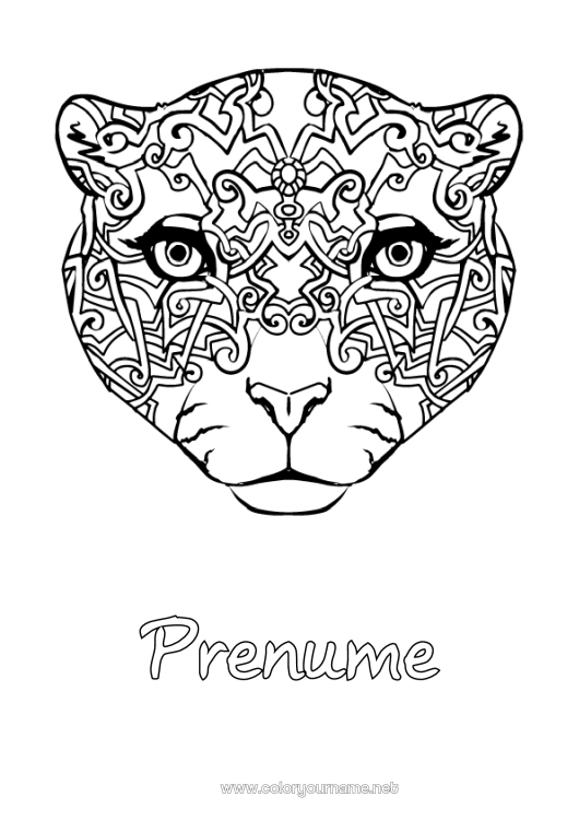 Pagină de colorat de imprimat Animal Zentangle Animale sălbatice din Africa Panteră