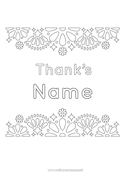 Coloring page to print Thank you Mexican embroidery