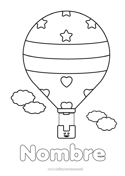 Dibujo para colorear para imprimir Vehículos Globo aerostático Dibujos fáciles para colorear Vehículos aéreos