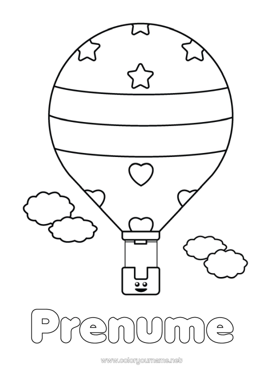 Pagină de colorat de imprimat Vehicule Balon cu aer cald Desene de colorat ușoare Vehicule aeriene