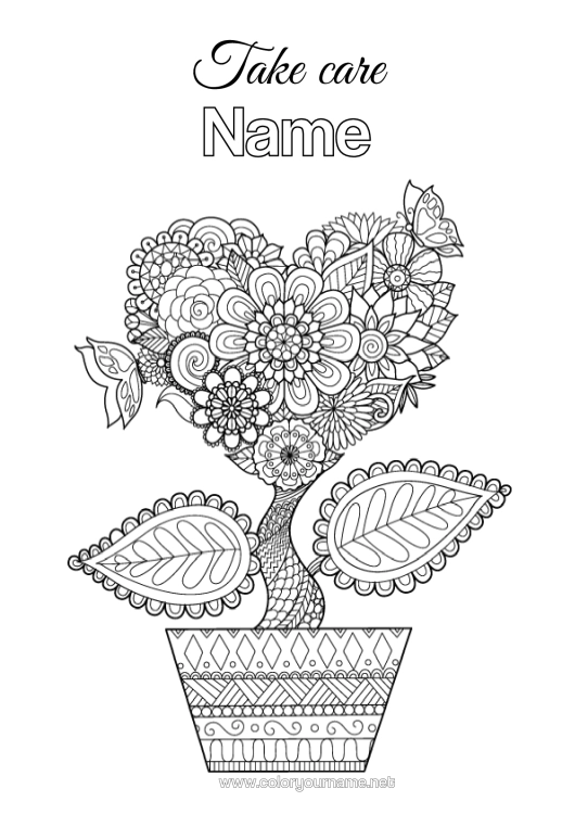 Colouring page to print Flowers Calm And Zen Ill Heart Mandala Complex Colouring Pages
