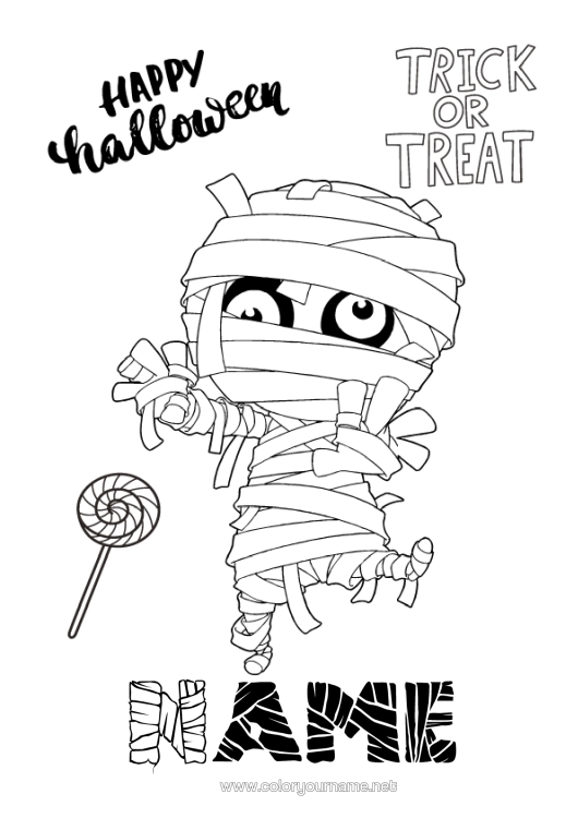 Colouring page to print Monster Mummy Trick Or Treat? Halloween Halloween Sign-Up