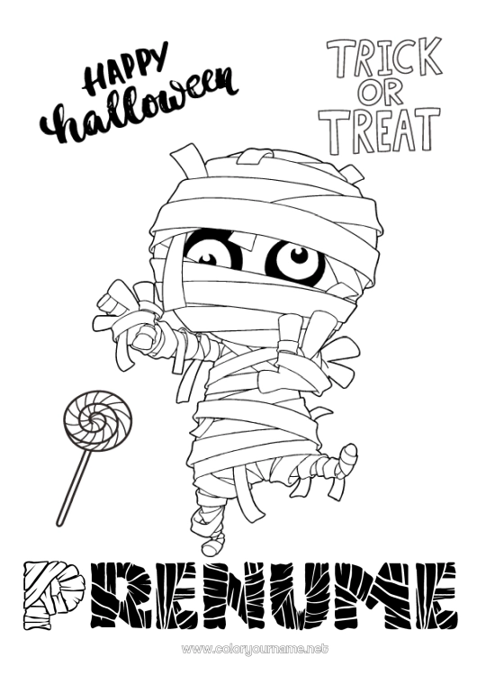 Pagină de colorat de imprimat Monstru Mumie O bomboană sau o farsă? Halloween Înscriere