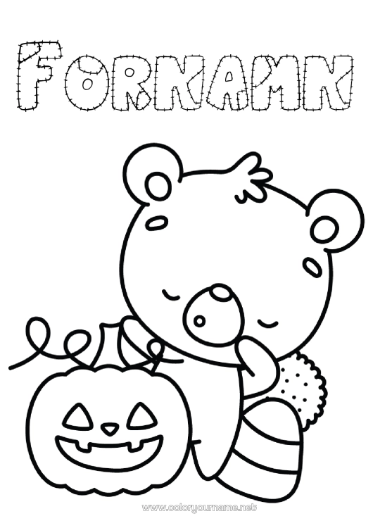 Färgläggningssida att skriva ut Pumpa Björn Söt Halloween Lätta målarbilder Skogens djur