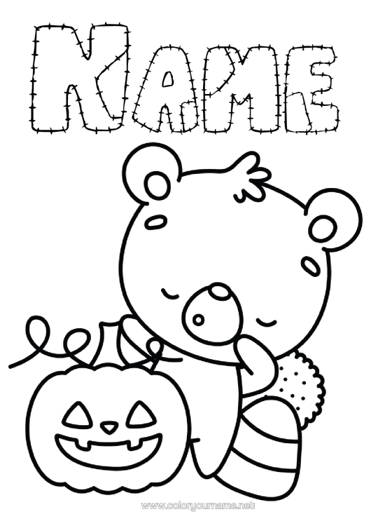 Colouring page to print Pumpkin Bear Cute Halloween Easy Colouring Pages Forest Animals