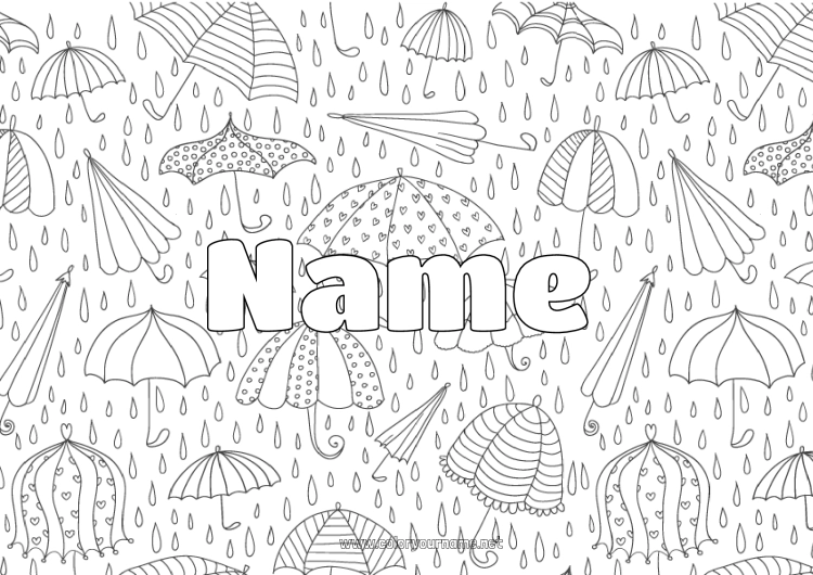 Coloring page to print Autumn Umbrella Complex coloring pages Rain