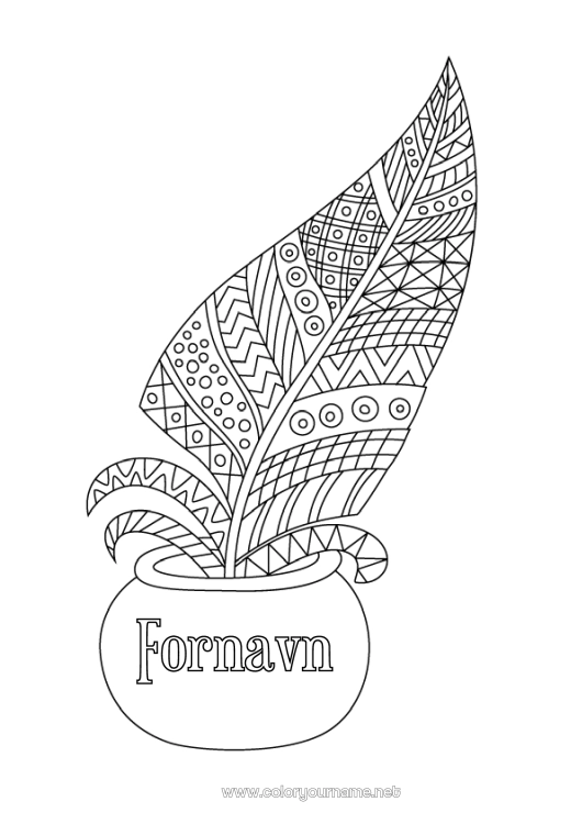 Fargeleggingssiden til utskrift Zentangle Fjær