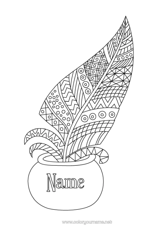Colouring page to print Zentangle Feather