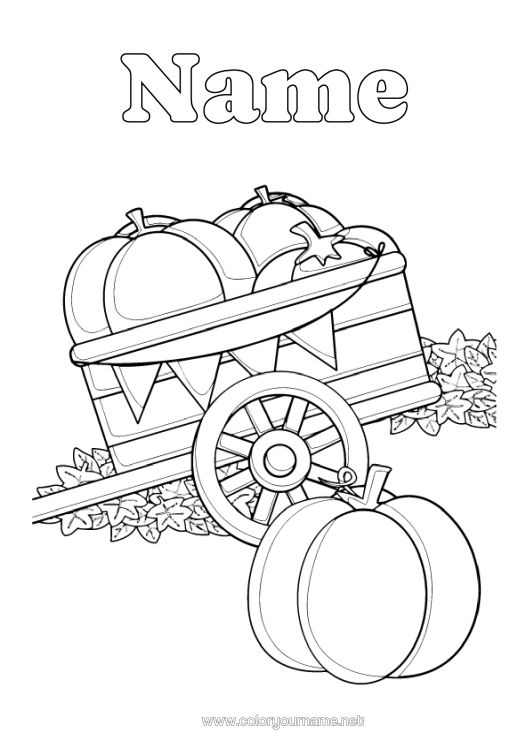 Colouring page to print Pumpkin Autumn Leaves Farm Vehicles