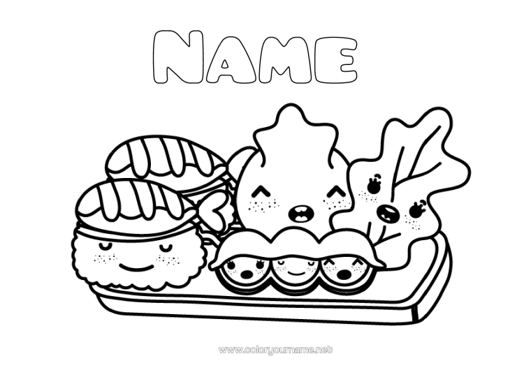 Colouring page to print Cute Food Sushi