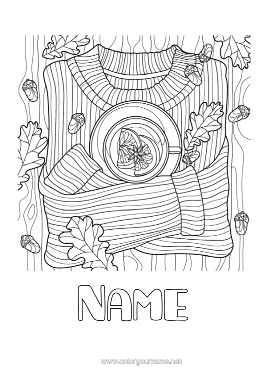 Colouring page to print Autumn Tea Drink Complex Colouring Pages Sweater