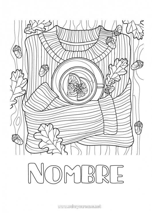 Dibujo para colorear para imprimir Otoño Té Bebidas Dibujos complejos para colorear Suéter