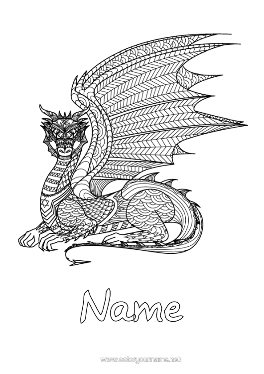 Colouring page to print Dragon Animal Complex Colouring Pages Zentangle Dragons, Unicorns, And Fantastical Creatures