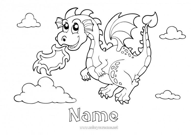 Coloring page to print Dragon Animal Fairy tale Dragons, unicorns and fantastic animals Fire