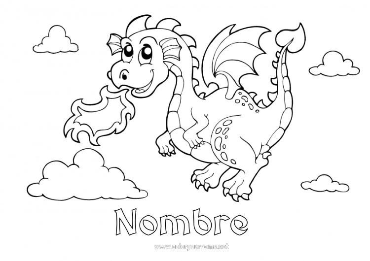 Dibujo para colorear para imprimir Dragón Animales Cuento de hadas Dragones, unicornios y animales fantásticos Fuego