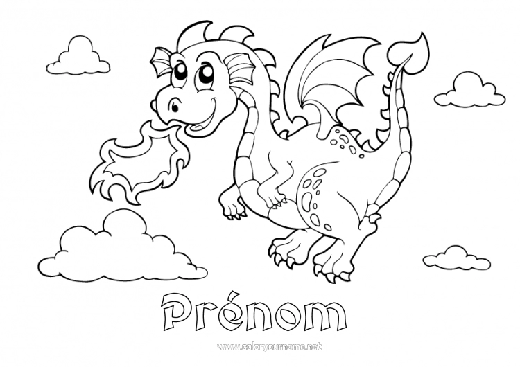 Coloriage à imprimer Dragon Animal Conte de fées Dragons, licornes et animaux fantastiques Feu