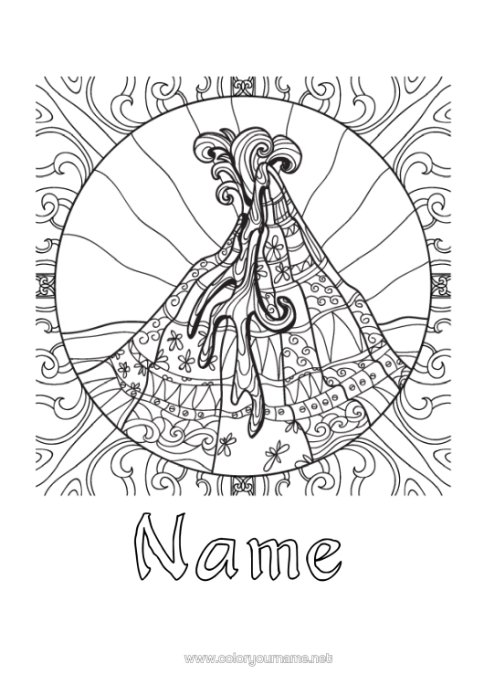 Colouring page to print Volcano Complex Colouring Pages Zentangle