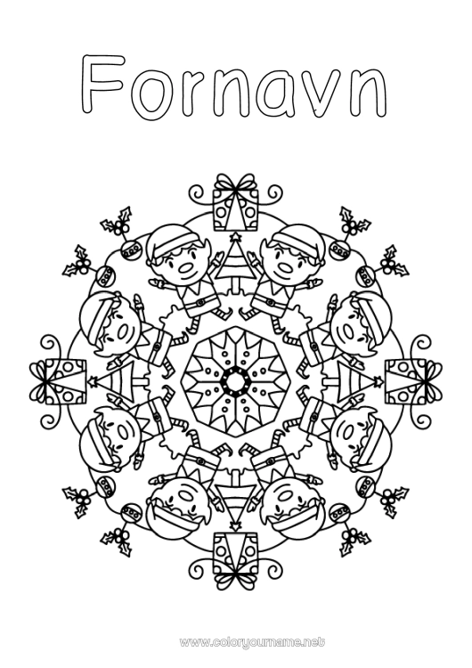 Fargeleggingssiden til utskrift Julealver Mandala Jul