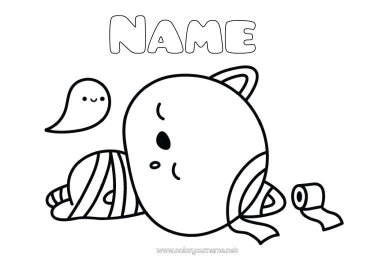 Colouring page to print Ghost Mummy Cat Cute Dogs And Cats