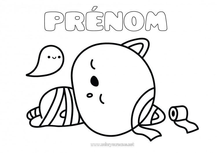 Coloriage à imprimer Fantôme Momie Chat Kawaii Chiens et chats