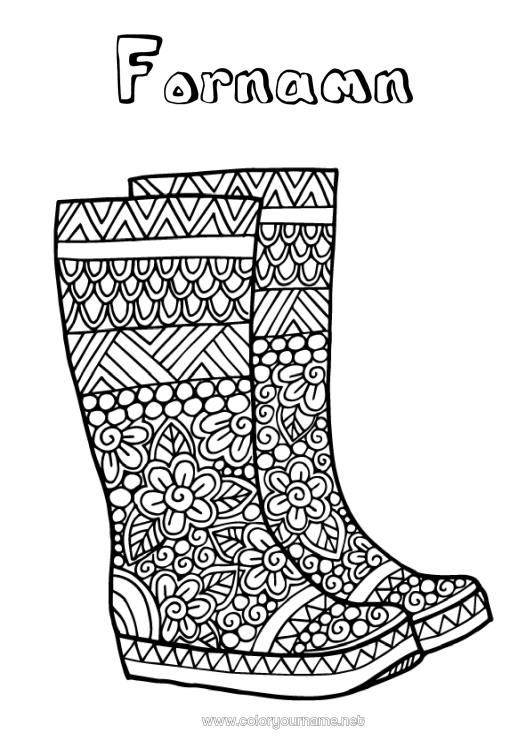 Färgläggningssida att skriva ut Höst Zentangle Stövlar
