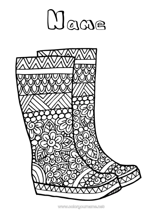 Colouring page to print Autumn Zentangle Boots