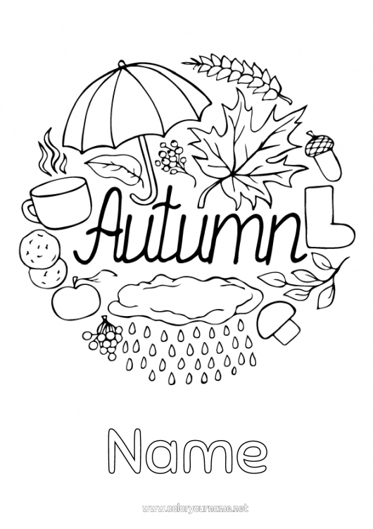 Coloring page to print Autumn Umbrella Symbols Rain