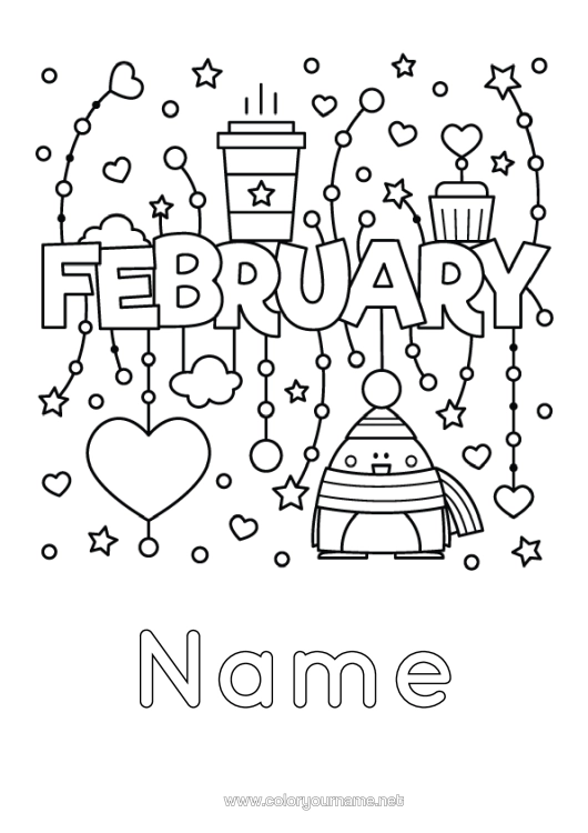 Colouring page to print Heart Mug Café Drink Fairy Cake Month Of The Year
