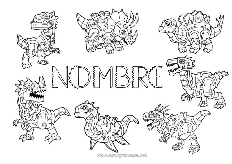 Dibujo para colorear para imprimir Robot Dinosaurios Animales Diplodocus Tiranosaurio Triceratops Estegosaurio