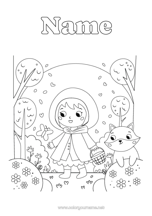 Colouring page to print Wolf Fairy Tale Forest Animals Little Red Riding Hood