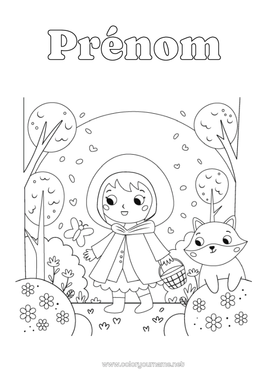 Coloriage à imprimer Loup Conte de fées Animaux de la forêt Petit chaperon rouge