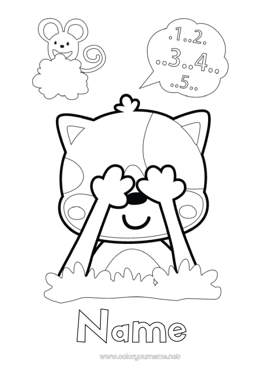 Coloring page to print Cat Number Mouse Dog and cat Forest animals