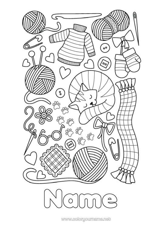 Colouring page to print Sweater Sewing Knitting Balls Of Wool
