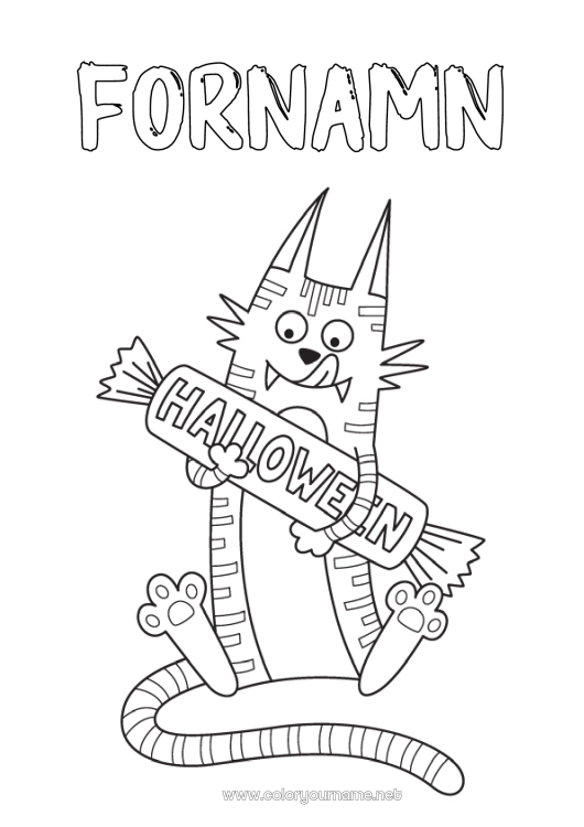 Färgläggningssida att skriva ut Godis Monster Ett godis eller ett spratt? Katt Halloween Hundar och katter Anmälan