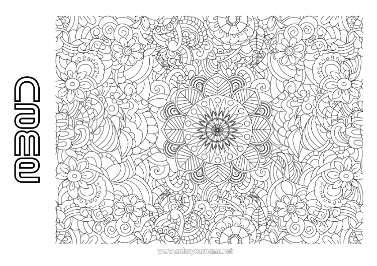 Coloring page to print Flowers Complex coloring pages Zentangle