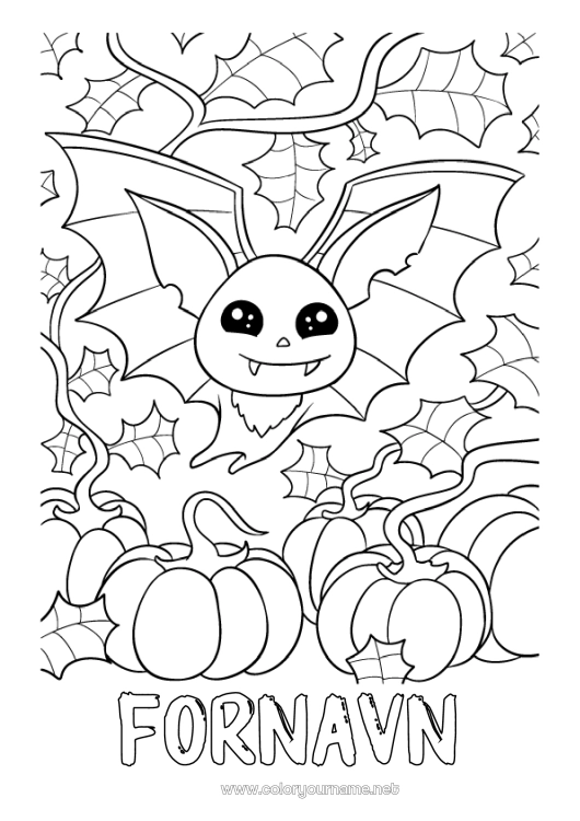 Fargeleggingssiden til utskrift Vampyr Flaggermus Gresskar Halloween Fugler og flygende pattedyr