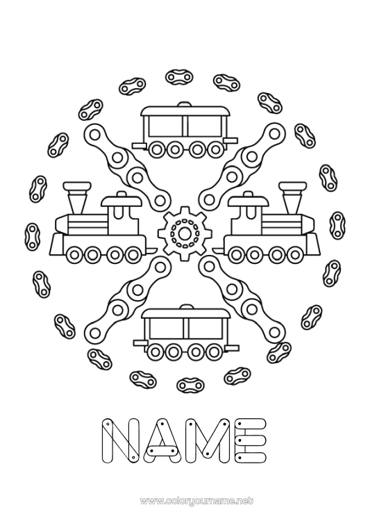 Coloring page to print Mandala Vehicles Train Ground public transport